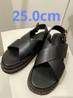 SHIPS ブラックレザー クロスストラップサンダル