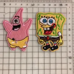 刺繍アイロンワッペン スポンジボブ&パトリック2枚組