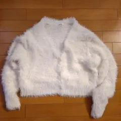 【美品】NICE CLAUP ふわふわ シャギーニット ショートカーディガン 白