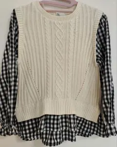 組曲 ベスト付きチェック柄シャツ150