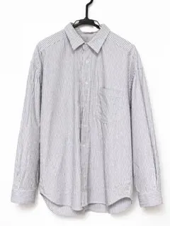 ストライプシャツ 長袖 ブルー オーバーサイズ風 古着 春夏 メンズ　LLサイズ