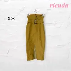 リエンダ タイトスカート ハイウエスト ベルト付き スリット イエロー （XS）