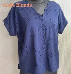 前身頃綿レース重ね　フレンチスリーブ　ブラウス