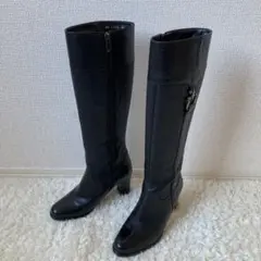 美品 ダイアナ ブラック レザー ロングブーツ サイドジップ 金具