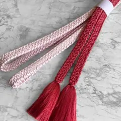 絹 帯締め☆角組 桃色×桜色(薄ピンク)×白色 グラデーション 組紐