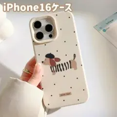 iPhone16ケース iPhoneケース 犬　ダックス　白　ドット