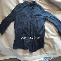 ダークブルー ×ブラック　八分袖シャツ 2ポケット