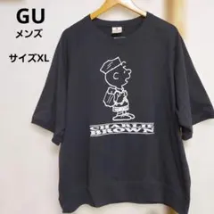 GU　PEANUTS スウェT五分袖チャーリーブラウン メンズ XLグレー