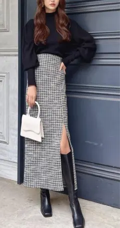 GRL  ツイードスリットナロースカート　Sサイズ