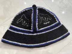 XLARGE ニット帽 黒/青/白 ストライプ