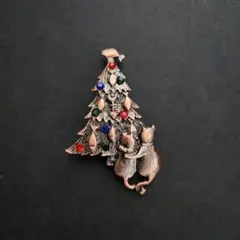 ブローチ 猫とツリーのブローチ ヴィンテージ風