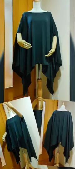 レディース/オーバーサイズ・ポンチョ風トップス【黒・３ＸＬ】新品