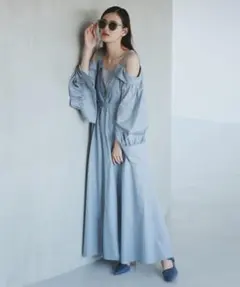 COCO DEAL ニットレイヤーTCスリットシャツフレアワンピース