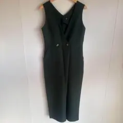 ラジエム　ダークグリーン Vネック ダブルボタン オールインワン