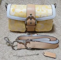 未使用品 COACH イエロー ショルダーバッグ キャンバス レザー