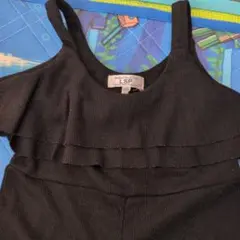 MARKEY'S 黒リブ編みフリルオーバーオール