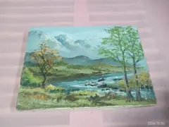 油彩画””奥多摩””F4号　サイン有り　額無し　キャンバス肉筆