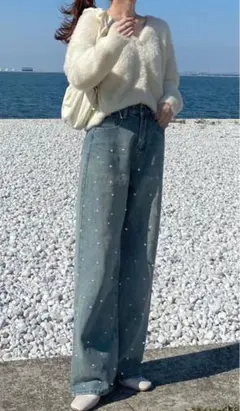 Rirandture パールビジューストレートデニム　美品 Rirandture - パールビジューストレートデニム SSの通販 by ココ｜リ