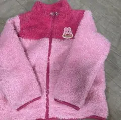 ピンク フリースジャケット クマ刺繍付き