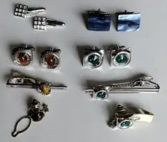 3点セット】カフス ネクタイピン ラペルピン シルバー ブルー ストーン 