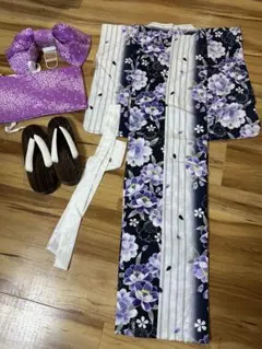 【新品未使用】しまむら CLOSSHI 浴衣セット　紫花柄浴衣