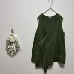 f.p.sister フード付き　ベスト　カーキ　ボーダー　重ね着　薄手