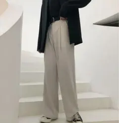 ハイウエスト スラックスパンツ ボトムス　ベージュ　韓国　原宿系　メンズ　M