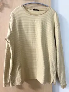 Kastaneリブストライプ長袖カットソー イエロー×ホワイト ボーダーFREE