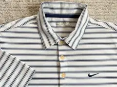 NIKE GOLF ホワイト×ネイビーボーダー FIT DRY M ロゴ刺繍