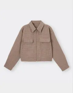 GU チェッククロップドシャツジャケット S