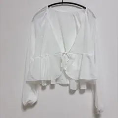 GRL ✨新品✨ ホワイト フロントリボン カーディガン 白　〖M〗