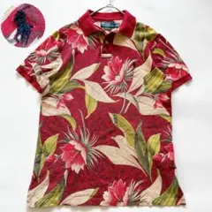 90s✨ラルフローレン アロハ ポニー刺繍 総柄ポロシャツ M カスタムフィット