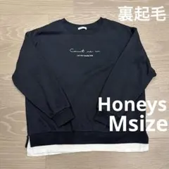 Honeys 黒 ロゴ トレーナー 裏起毛 レイヤード キッズ 160 女の子