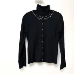 ビーズ刺繍アンサンブル2点セット タートルネック半袖 長袖カーディガン 黒のサムネイル