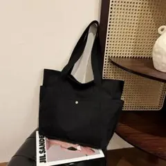 人気 トートバッグ ハンドバッグ キャンバス 黒 ブラック 大容量 チャック付き