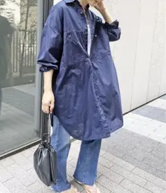 ☆美品☆ spick and span ボイルロングルーズシャツ　ネイビーF