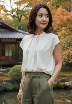 ROPE' PICNIC アイボリー フロントプリーツ シャツ 38(M)