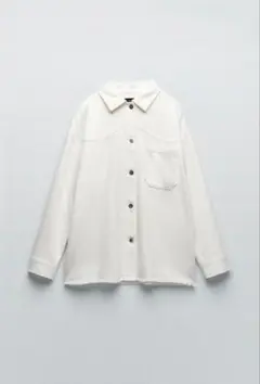 値下げ！ZARA フリンジヘムコットンシャツジャケット　ホワイト