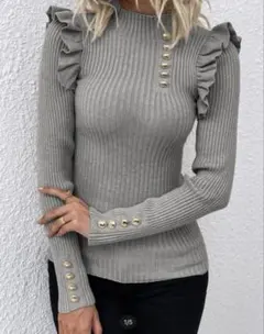 フリルリブニット