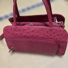 オーストリッチ◇本革 ハンドバッグ◇ピンク 華やか 上品デザイン 