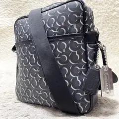 【極美品】COACH ショルダーバッグ　オプアート　PVC レザー　黒　紺系