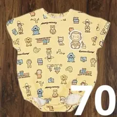 【新品】おさるのジョージ 半袖ロンパース 70cm 総柄 オレンジ