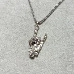 メロイックサインスケルトンネックレス コルナ最高ハンドサイン骸骨シルバーカラー