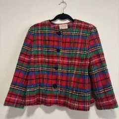 ウール混合 ノーカラーチェックジャケット PENDLETON