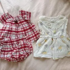 【3点セット】70サイズ　チェックセットアップ、花柄ペプラムトップス　女の子
