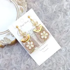 インド刺繍リボン 花柄 レース ちょうちょ エレガントイヤリング 大ぶり パール