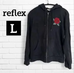 reflex 【L】黒 バラ刺繍 パーカー フルジップ ブラック フード 裏起毛