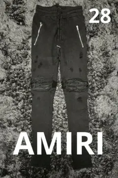 AMIRI / アミリ バイカーダメージスウェット ブラック レザー 28