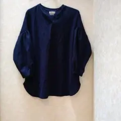 【Dessin】新品 ワールド 大人 ネイビー チュニック 紺 カットソー 秋