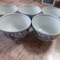 青い花模様 湯飲み 5個セット